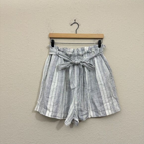 VOYAGEUR By MERSEA Como Shorts Multi Striped Linen Belted Paperbag NWT